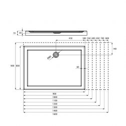 rysunek techniczny Primero brodzik prostokątny 80x100 cm biały MSBR-D104A-80-100