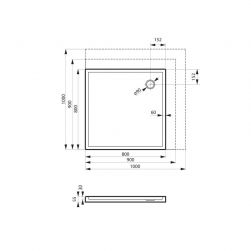 rysunek techniczny Primero brodzik kwadratowy 80 cm biały MSBR-D102A-80-80