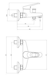 rysunek techniczny Lobo bateria wannowo-prysznicowa ścienna chrom BYU_011M