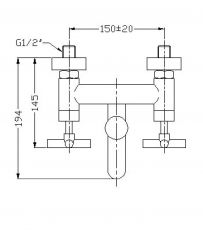 rysunek techniczny Modern bateria wannowo-prysznicowa kompletna chrom C304CR