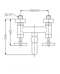 rysunek techniczny Modern bateria wannowo-prysznicowa ścienna złoty PVD C304GL