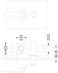 rysunek techniczny Cascade bateria wannowo-prysznicowa podtynkowa chrom CA4035CR