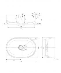rysunek techniczny Cadence M+ umywalka nablatowa owalna 42x62 cm biały mat CADENCE620BM