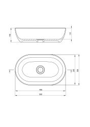 rysunek techniczny Peonia umywalka nablatowa owalna 30x50 cm biała CDE_6U5S