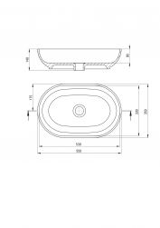 rysunek techniczny Peonia umywalka nablatowa owalna 35x55 cm biała CDE_6U6S