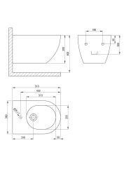 rysunek techniczny Peonia bidet wiszący czarny CDE_DBPW
