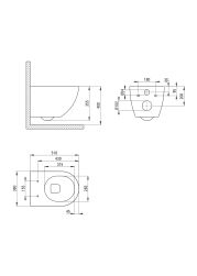 rysunek techniczny miski Peonia Zero zestaw WC podtynkowy 6 w 1 CDES6ZPW