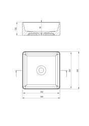 rysunek techniczny Jasmin umywalka nablatowa kwadratowa 34,5 cm biała CDJ_6U3S