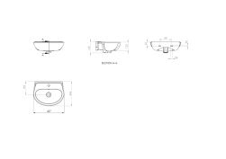 rysunek techniczny Jasmin umywalka wisząca półokrągła 36,4x45,7 cm biała CDJ_6U4W