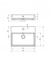rysunek techniczny Temisto umywalka nablatowa/ścienna prostokątna 40x50 cm biała CDT_6U4S