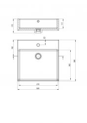 rysunek techniczny Temisto umywalka nablatowa/ścienna kwadratowa 50 cm biała CDT_6U5S