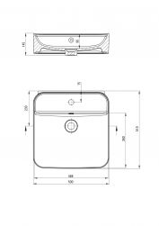 rysunek techniczny Hiacynt New umywalka nablatowa/wisząca prostokątna 50x51 cm biała CDY_6U5W