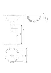 rysunek techniczny Alpinia umywalka podblatowa okrągła 38 cm biała CGA_6U3U