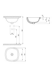 rysunek techniczny Alpinia umywalka podblatowa okrągła 38 cm biała CGA_6U4U