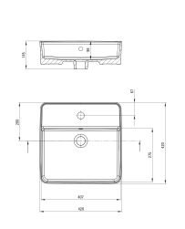 rysunek techniczny Square umywalka nablatowa kwadratowa 42 cm biała CGS_6U4B