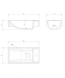 rysunek techniczny Corfu M+ umywalka nablatowa/wisząca prostokątna 25x50 cm biała CorfuBP