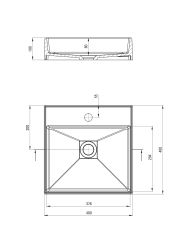 rysunek techniczny Correo umywalka nablatowa kwadratowa 40 cm szara CQR_SU4S