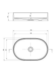 rysunek techniczny Silia umywalka nablatowa owalna 35x55 cm czarna CQS_NU6S