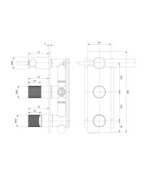 rysunek techniczny Contour bateria wannowo-prysznicowa podtynkowa złoto szczotkowane CT8035/1GLB