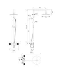 rysunek techniczny Contour system prysznicowy natynkowy termostatyczny złoty szczotkowany CT8044GLB