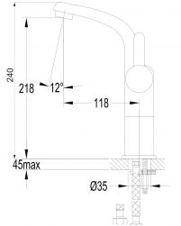rysunek techniczny Darling bateria umywalkowa wysoka chrom DA5012CR