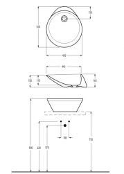 rysunek techniczny Biis umywalka nablatowa 45x52 cm biała 00519001