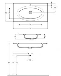 rysunek techniczny Ode umywalka wpuszczana w blat prostokątna 48x91 cm biała 00611201