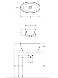 rysunek techniczny Pit umywalka nablatowa owalna 33x58 cm biała 01219001