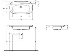 rysunek techniczny Ub/L umywalka wpuszczana w blat prostokątna 45x81 cm biała 00711001