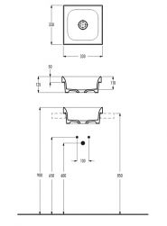 rysunek techniczny Ulm umywalka wpuszczana w blat kwadratowa 33x33 cm biała 01819101