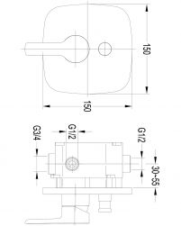 rysunek techniczny Hudson bateria wannowo-prysznicowa podtynkowa chrom HS4135CR