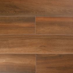 Kompozycja ułożona z płytek podłogowych drewnopodobnych brązowych At.Rainier Nogal 20x120