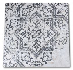 Dekoracyjna płytka z czarnym, niepełnym wzorem na białym tle Mindanano Term 01 60x60