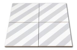 Kompozycja czterech płytek w biało-szare pasy Goroka Gris 20x20