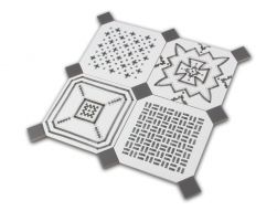 Połączenie czterech czarno-białych płytek patchworkowych Octogono Variette Sombra 20x20