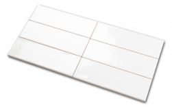 Kompozycja sześciu białych cegiełek ściennych w połysku Country Blanco 6,5x20