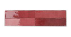 Kompozycja czterech czerwonych cegiełek ściennych w połysku Bakerstreet Rose Fonce 7,5x30