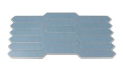Połączenie niebieskich cegiełek ściennych matowych w kształcie strzały Bloom Navette Bleu Mat 5x25