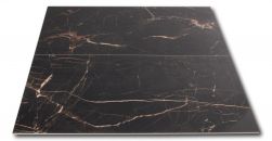 Kompozycja płytek imitujących marmur w ciemnym kolorze z brązowym użyleniem Lux Laurants Brown 60x120