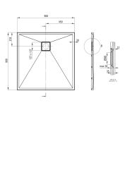 rysunek techniczny Correo brodzik kwadratowy 90x90 cm czarny KQR_N41B