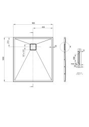 rysunek techniczny Correo brodzik prostokątny 100x90 cm czarny KQR_N45B