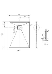rysunek techniczny Correo brodzik prostokątny 100x80 cm antracyt metalik KQR_T46B