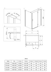 rysunek techniczny Abelia kabina prysznicowa prostokątna 90x100 cm KTA_047P