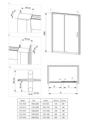 rysunek techniczny Cynia drzwi prysznicowe przesuwne 100 cm KTC_010P