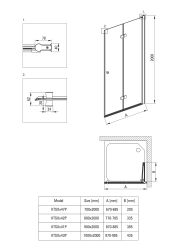 rysunek techniczny Kerria Plus drzwi prysznicowe składane 70 cm KTSX047P