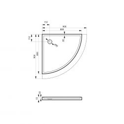 rysunek techniczny Primero brodzik półokrągły 90x90 cm biały MSBR-D101A-90-90