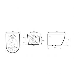 rysunek techniczny Decos Rimless Slim miska WC wisząca czarny mat MSM-3673RIMSLIM-MB