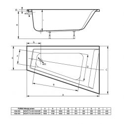 rysunek techniczny Furdo wanna narożna prawa 150x100 cm biała MSWT-FU-001150100P