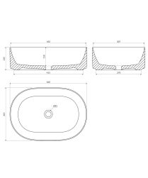 rysunek techniczny Mesa umywalka nablatowa owalna 31x46 cm biały połysk MESA460BP
