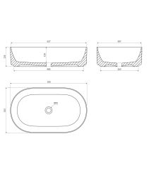 rysunek techniczny Mesa umywalka nablatowa owalna 32x53 cm biały połysk MESA530BP